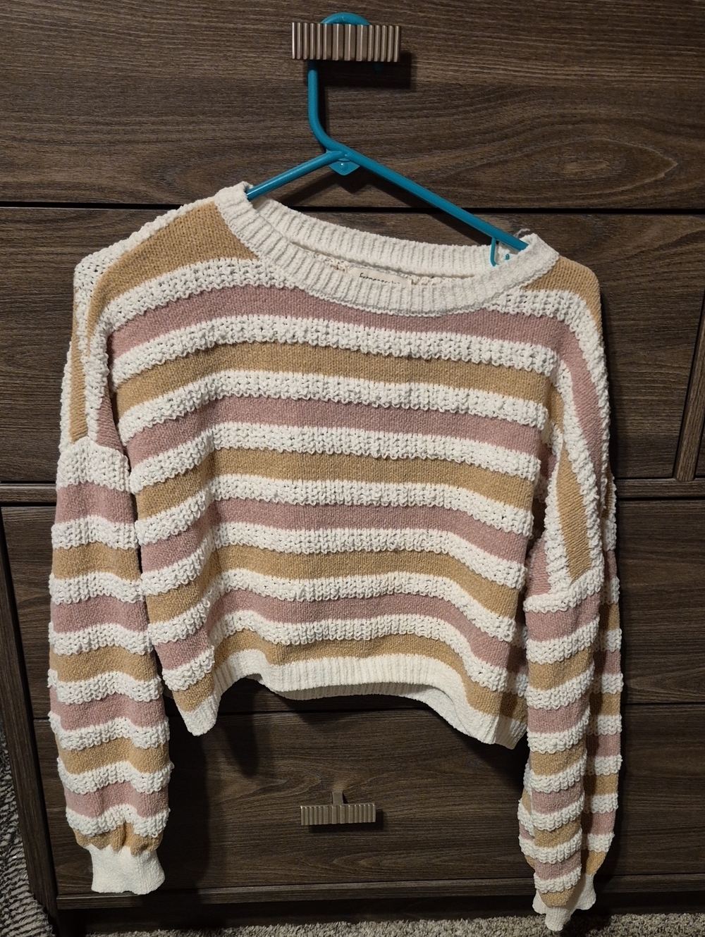 Francesca's Collections Striped Crop Sweater - Cream, Blush & Tan